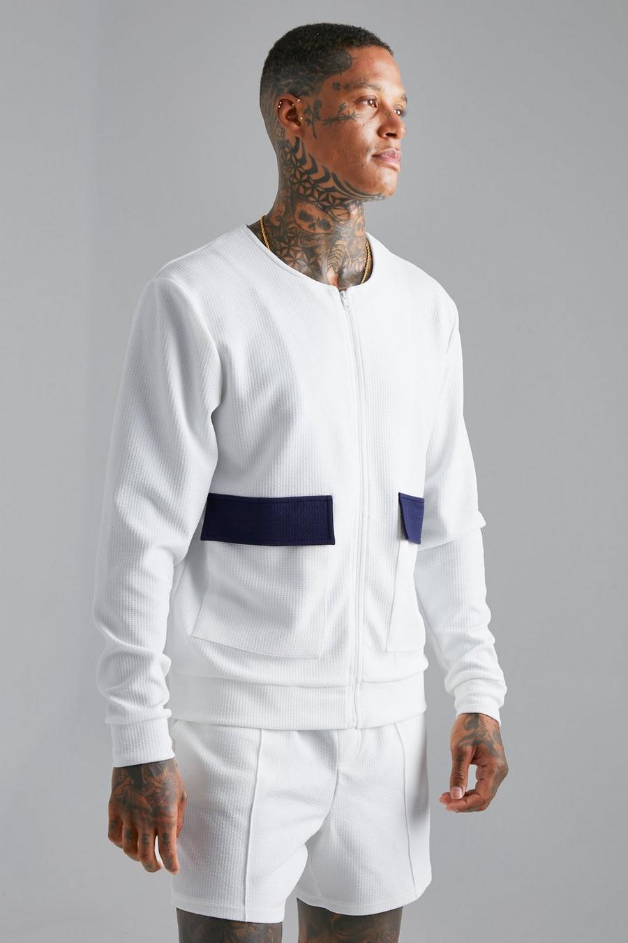 Ecru white Jersey Textured Bomber image number 1