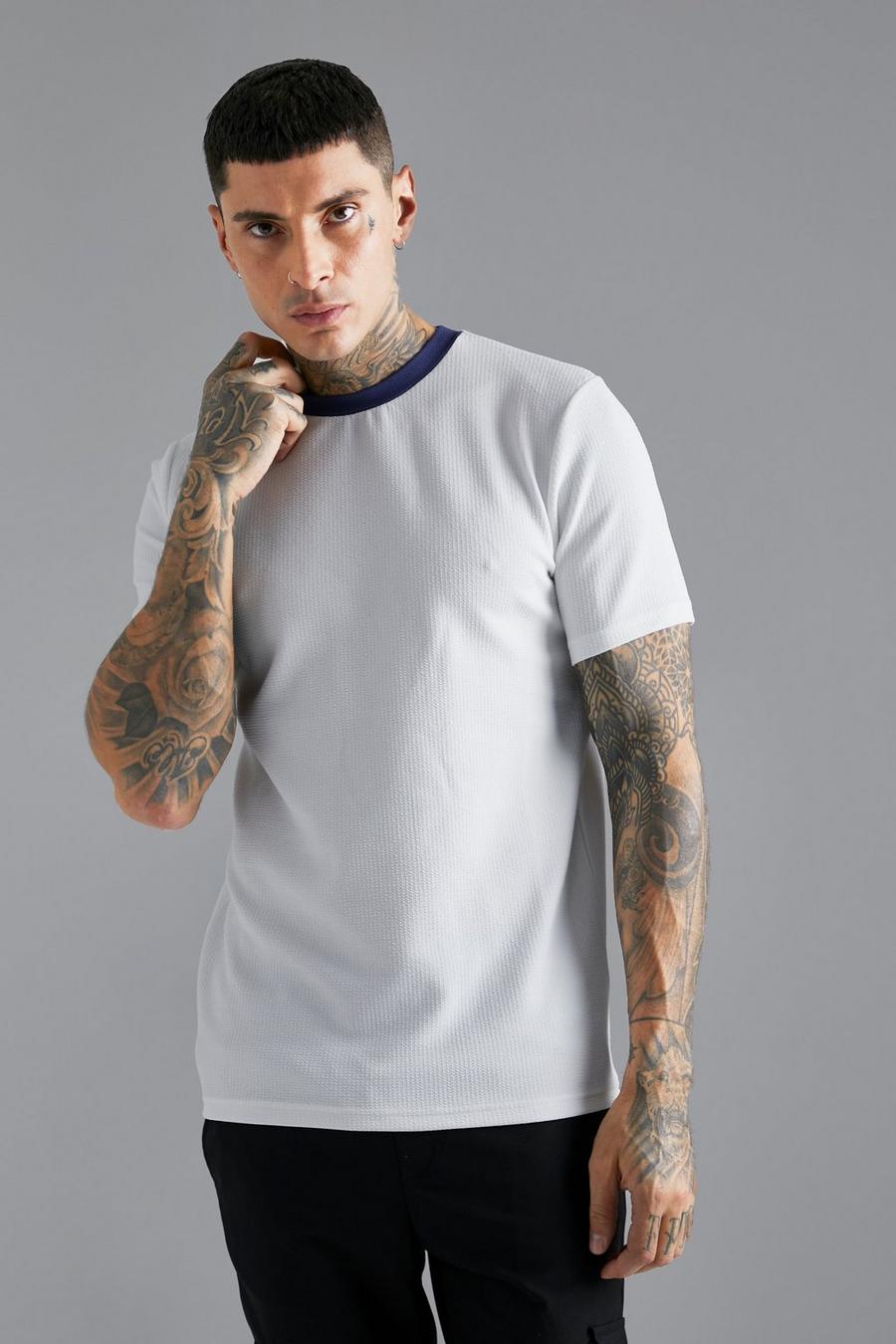 Camiseta de tela jersey texturizada ajustada, Ecru white image number 1