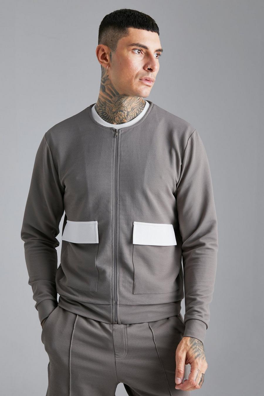 Taupe Jersey Textured Bomber image number 1