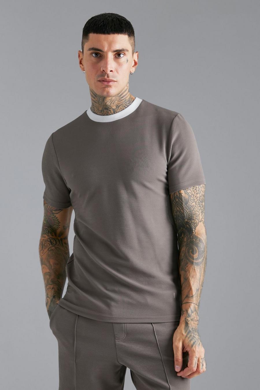 Taupe Jersey Textured Slim T-shirt image number 1