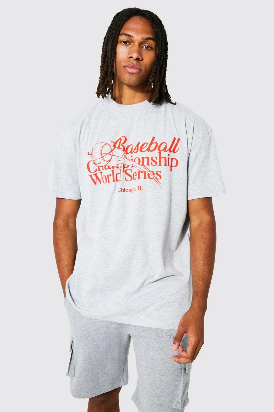 Grey Oversized Baseball Text T-shirt image number 1