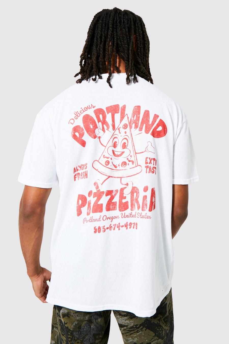Oversize T-Shirt mit Vintage Pizzeria Print, White