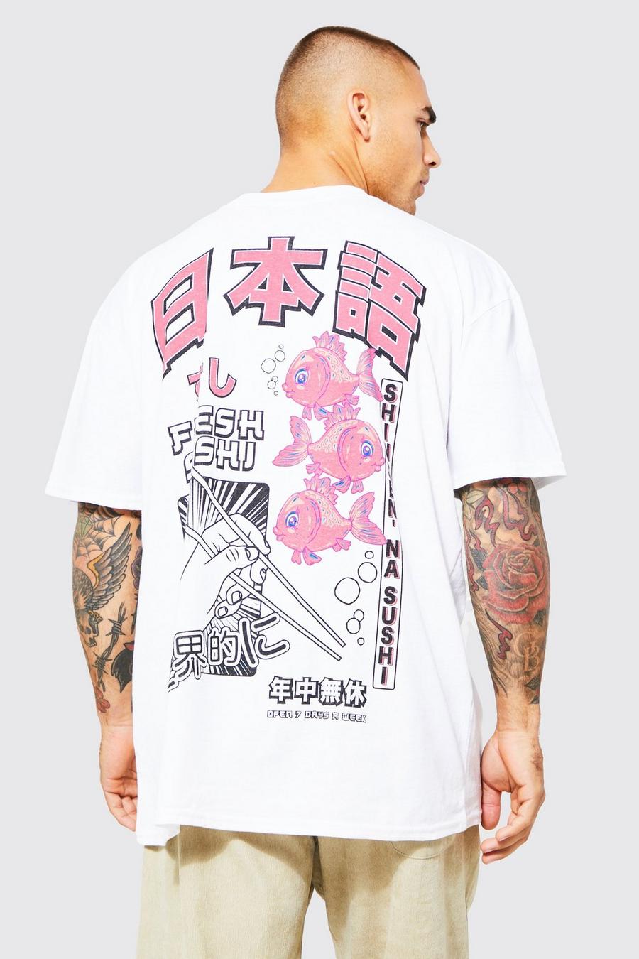 White Oversized Extended Neck Fresh Sushi T-shirt image number 1