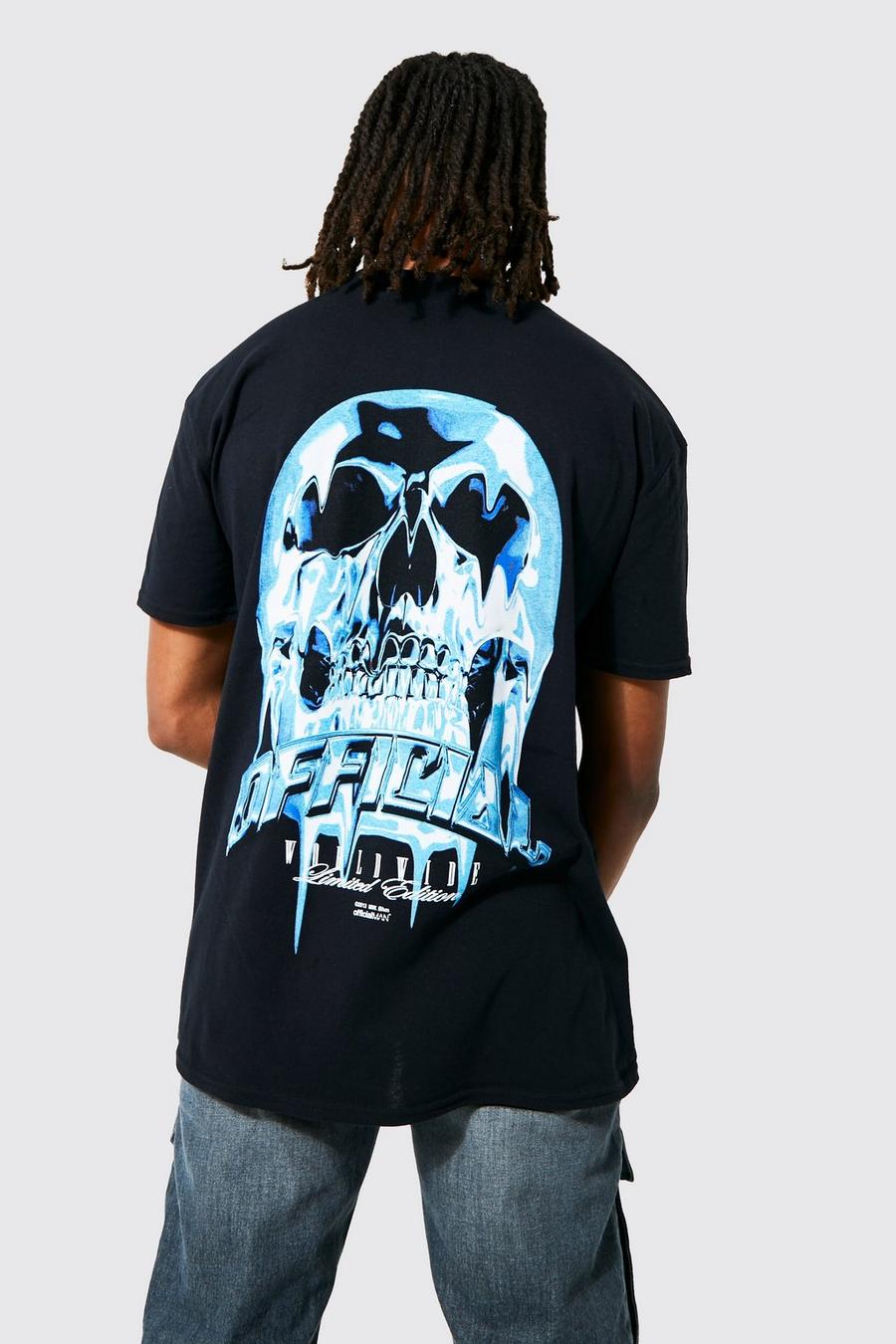 Black noir Oversized Extended Neck Chrome Skull T-shirt