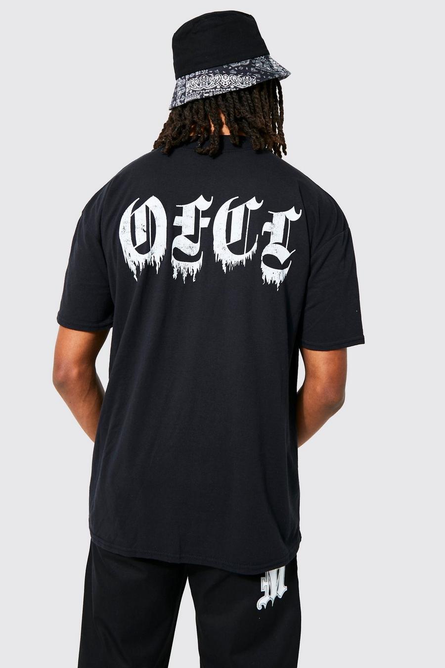 Black Oversized Extended Neck Dripping Text T-shirt image number 1