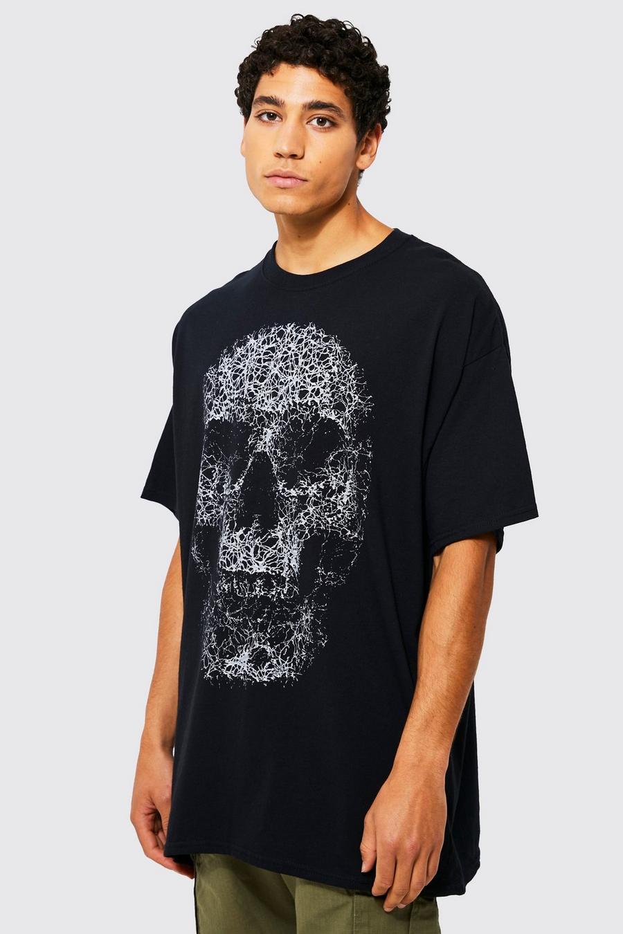 Oversize T-Shirt mit Totenkopf-Print, Black noir