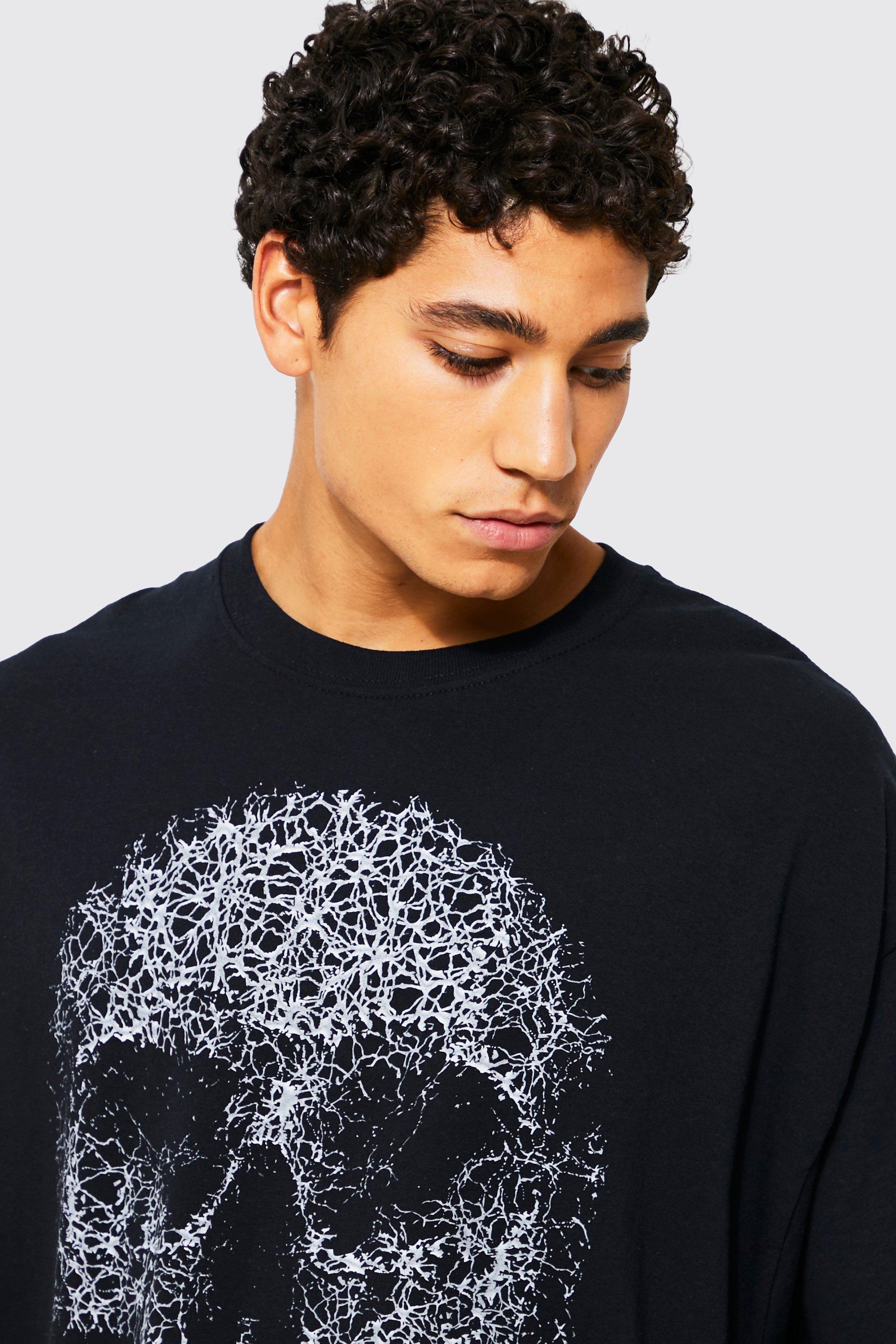 boohoo Men's Oversized Floral Skull Back Graphic T-Shirt - Black