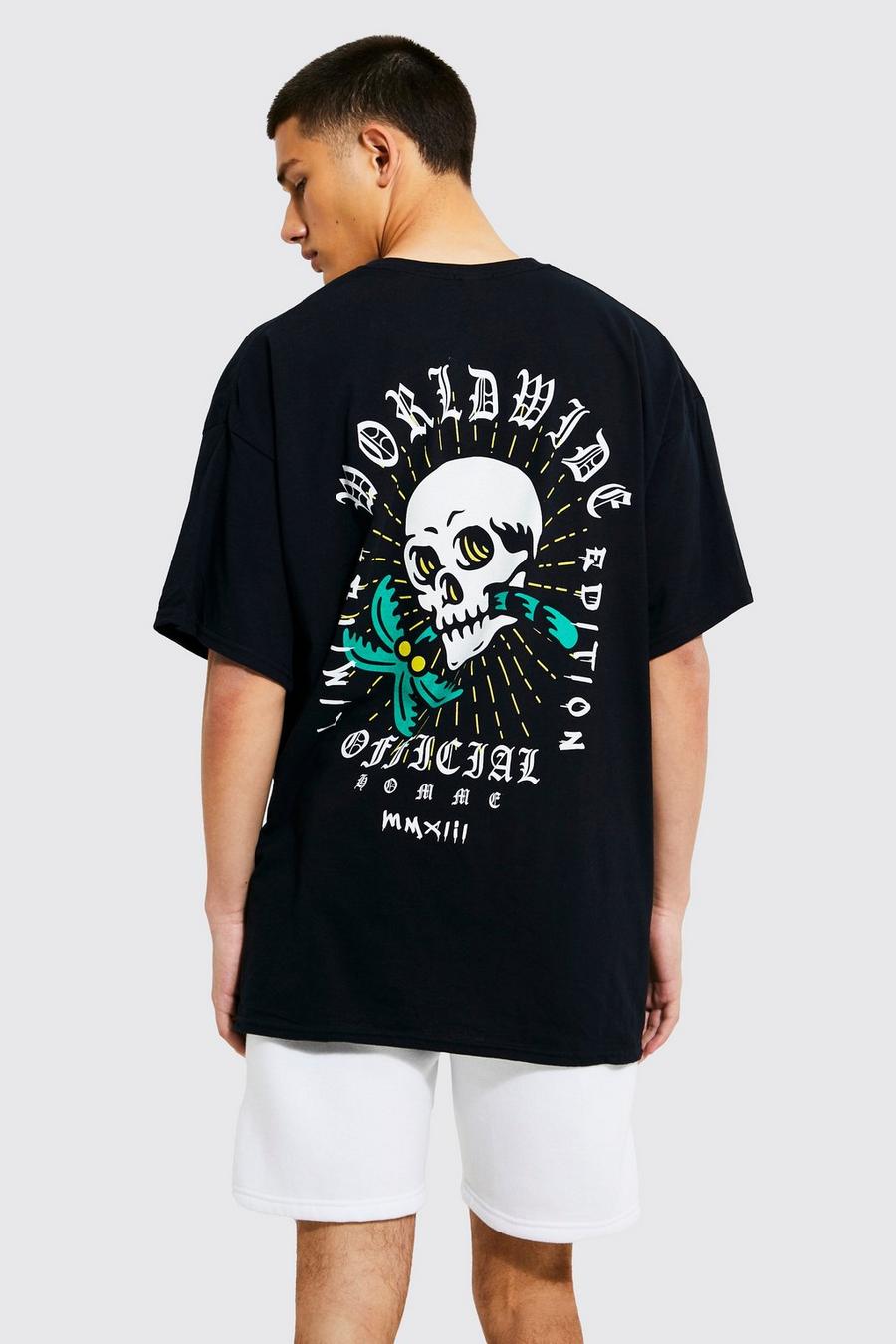 Black svart Oversized Skull Back Graphic T-shirt
