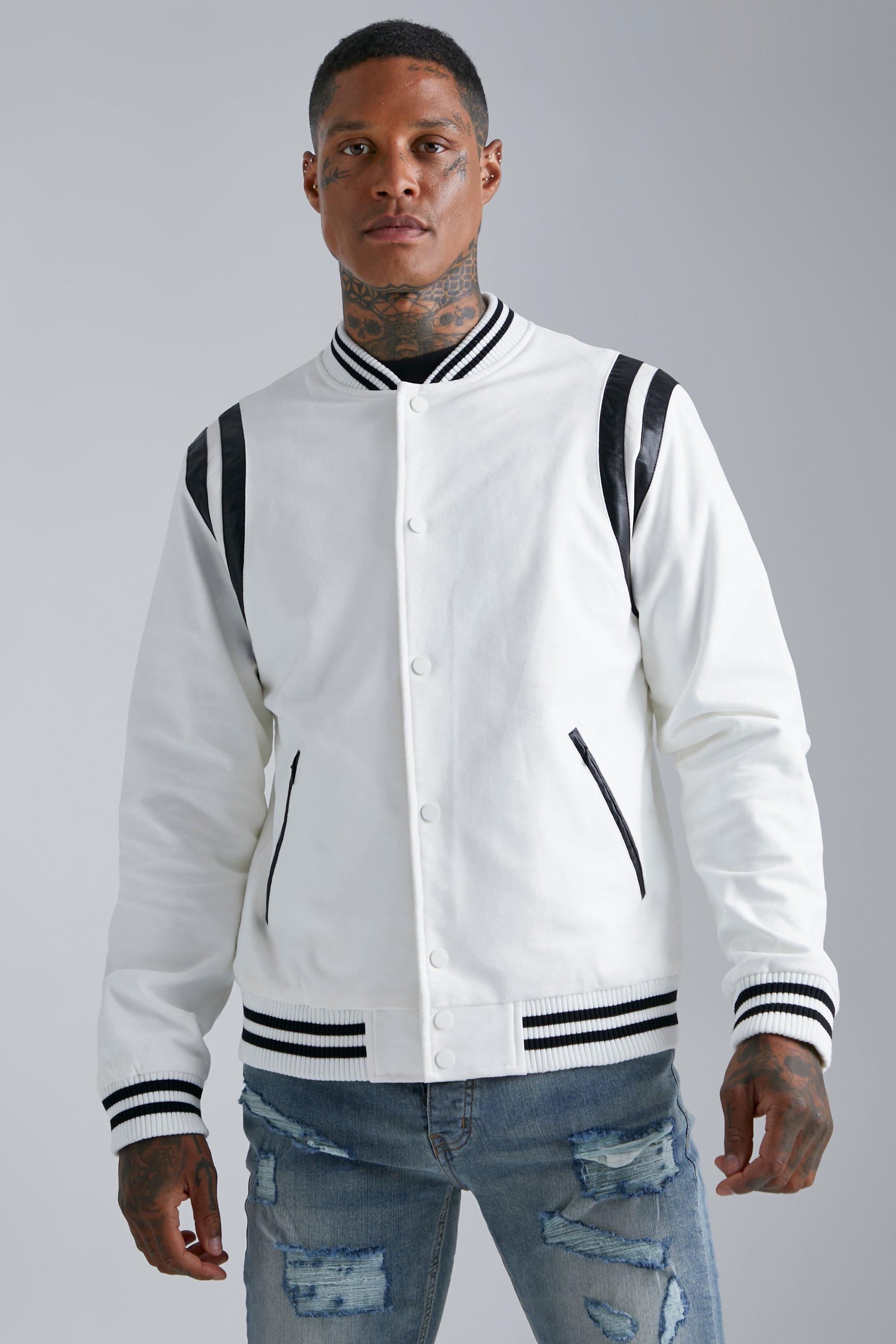 Mens leather 2025 varsity bomber jacket