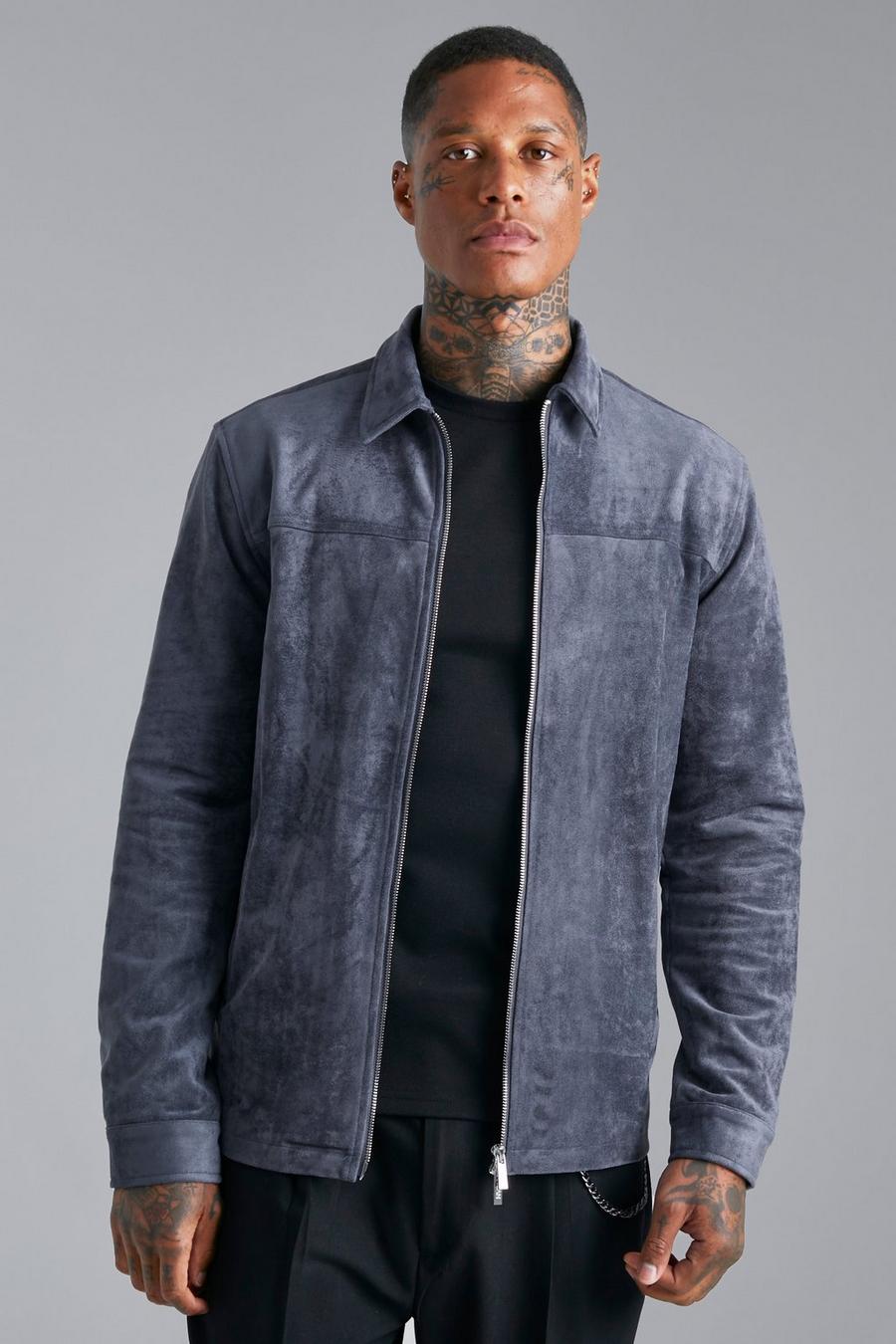 Charcoal gris Faux Suede Harrington Jacket