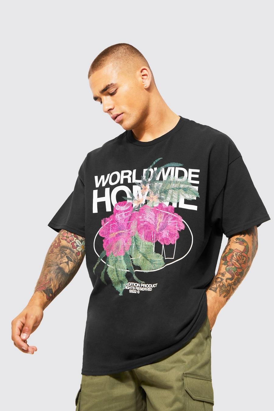 Black Oversized Worldwide Floral T-shirt image number 1