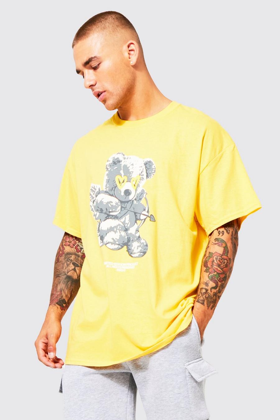Yellow Oversized Cupid Teddy Graphic T-shirt image number 1