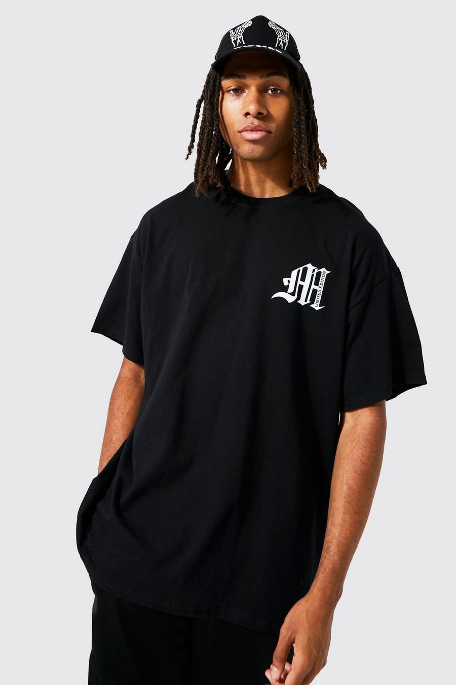 Camiseta oversize con estampado universitario M, Black negro