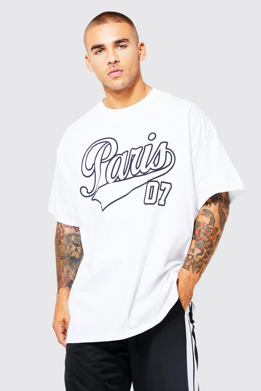 Camiseta oversize con estampado de Collegiate Paris, White image number 1