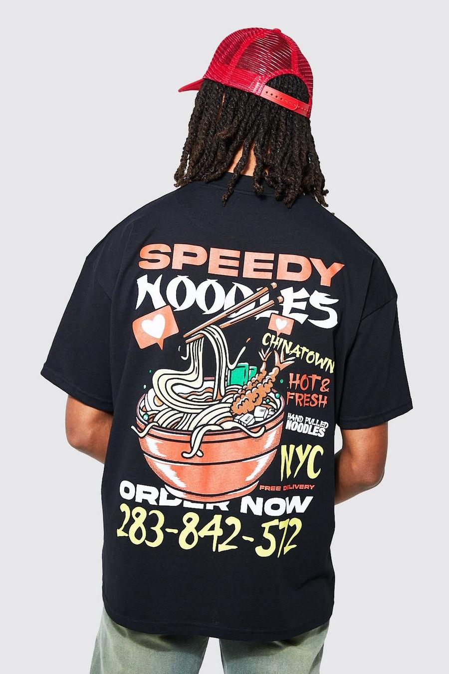 Black Oversized Extended Neck Noodles T-shirt