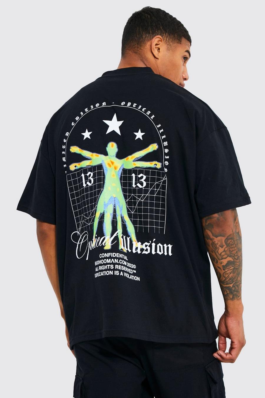Camiseta oversize con cuello extendido y estampado Spiritual, Black negro image number 1