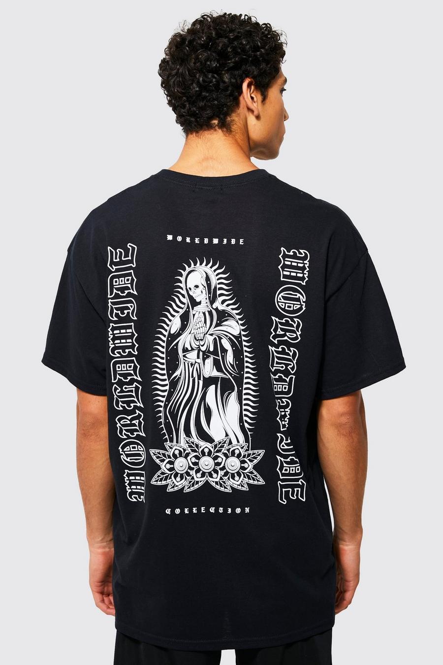 Black Oversized Spiritual Skeleton T-shirt image number 1