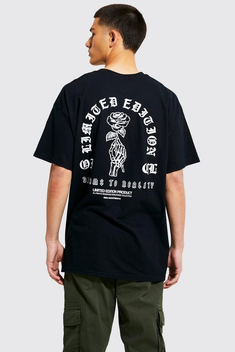 Black noir Oversized Gothic Bloemen T-Shirt Met Tekst