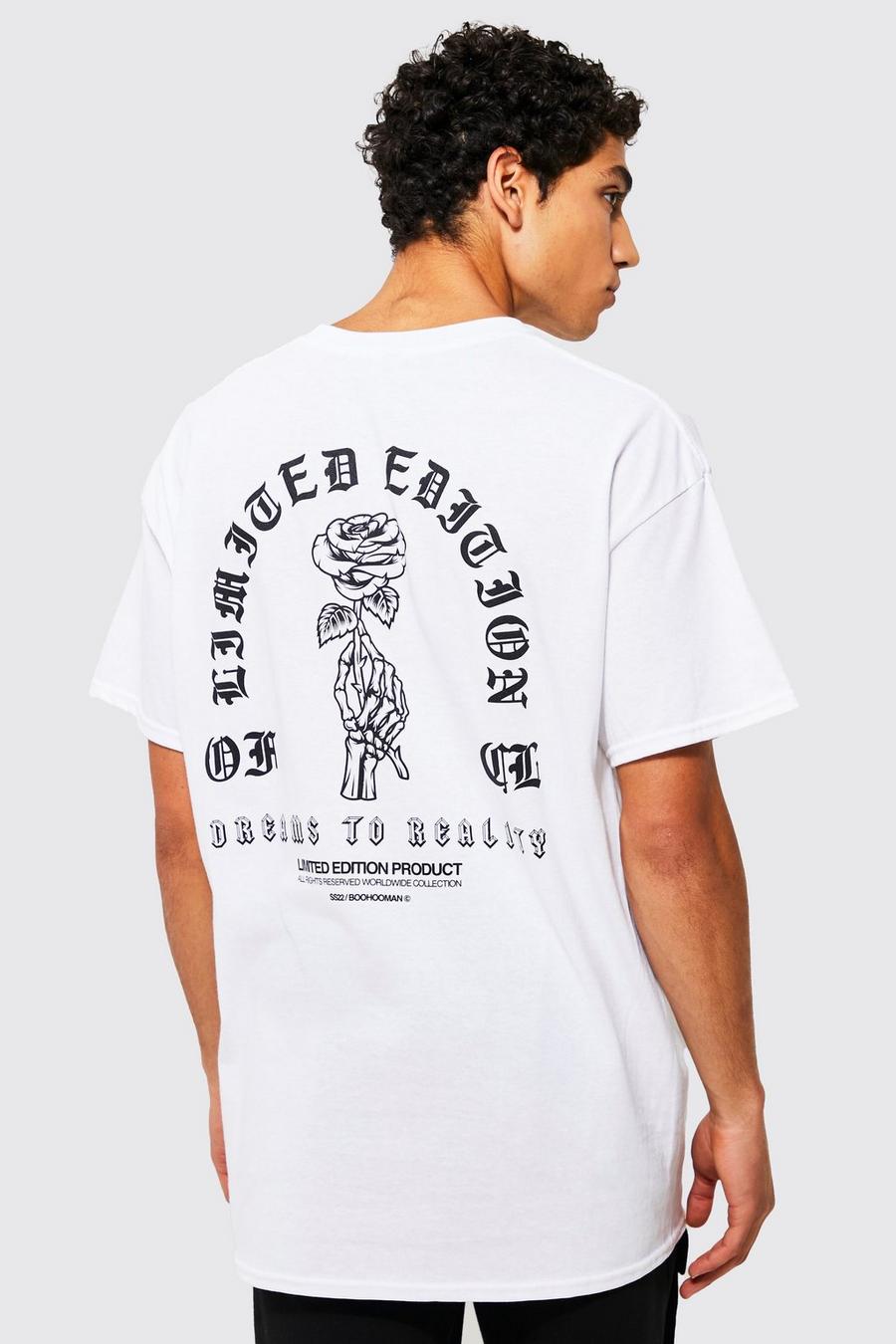 White Oversized Gothic Text Floral T-shirt image number 1