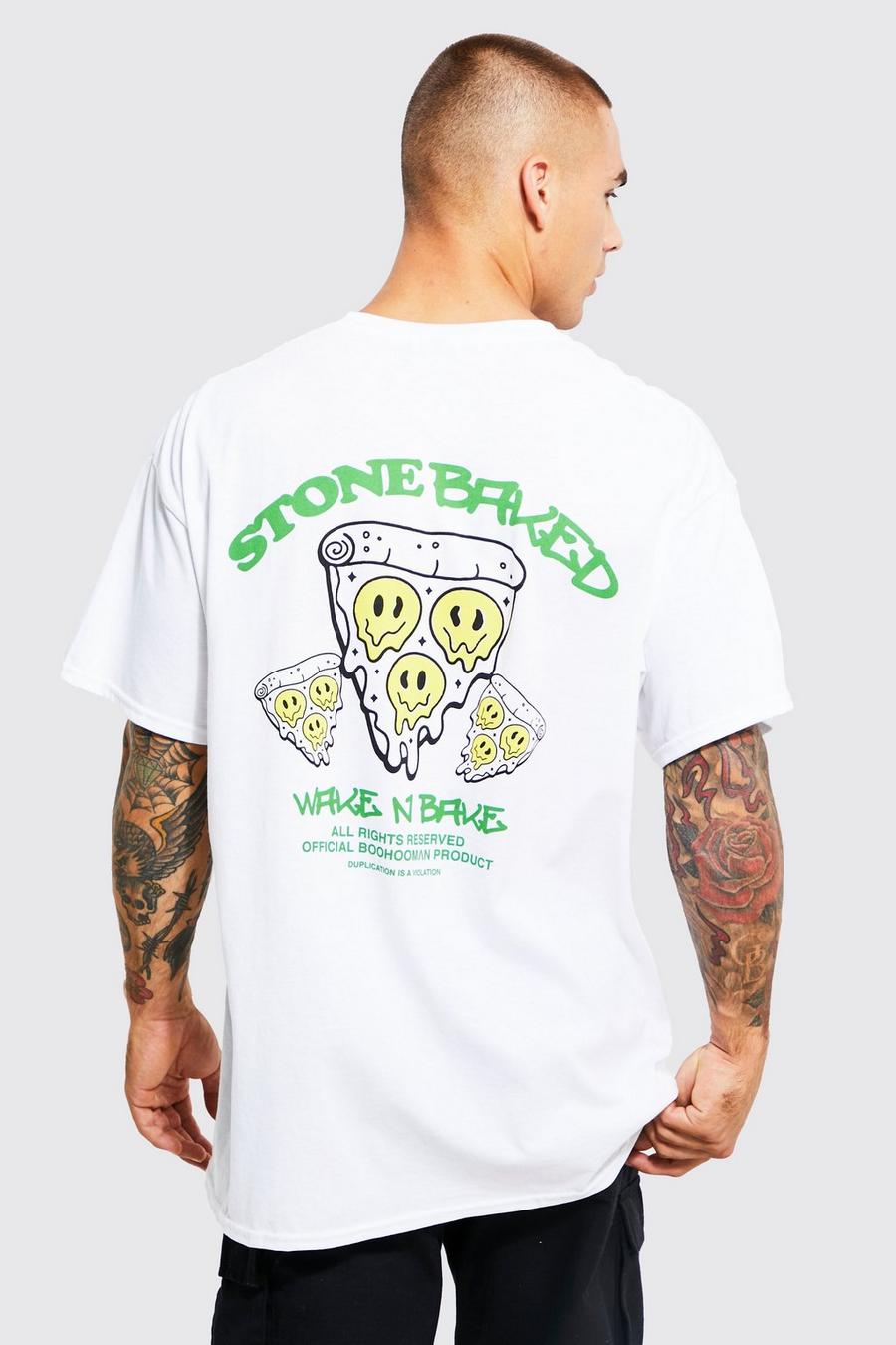 White Oversized Stone Baked Graphic - T-shirt image number 1