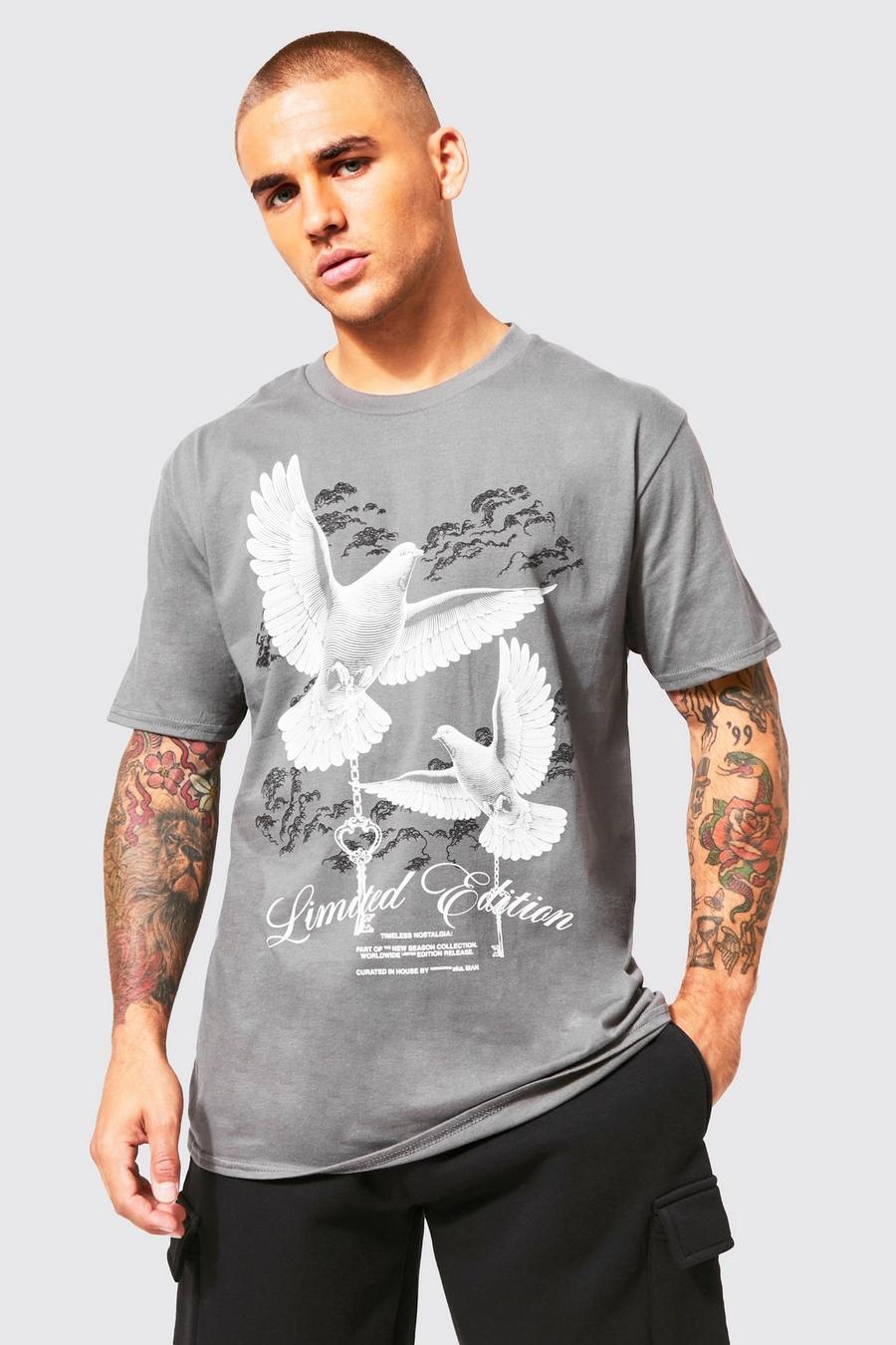 Charcoal grey T-shirt med överfärgat tryck