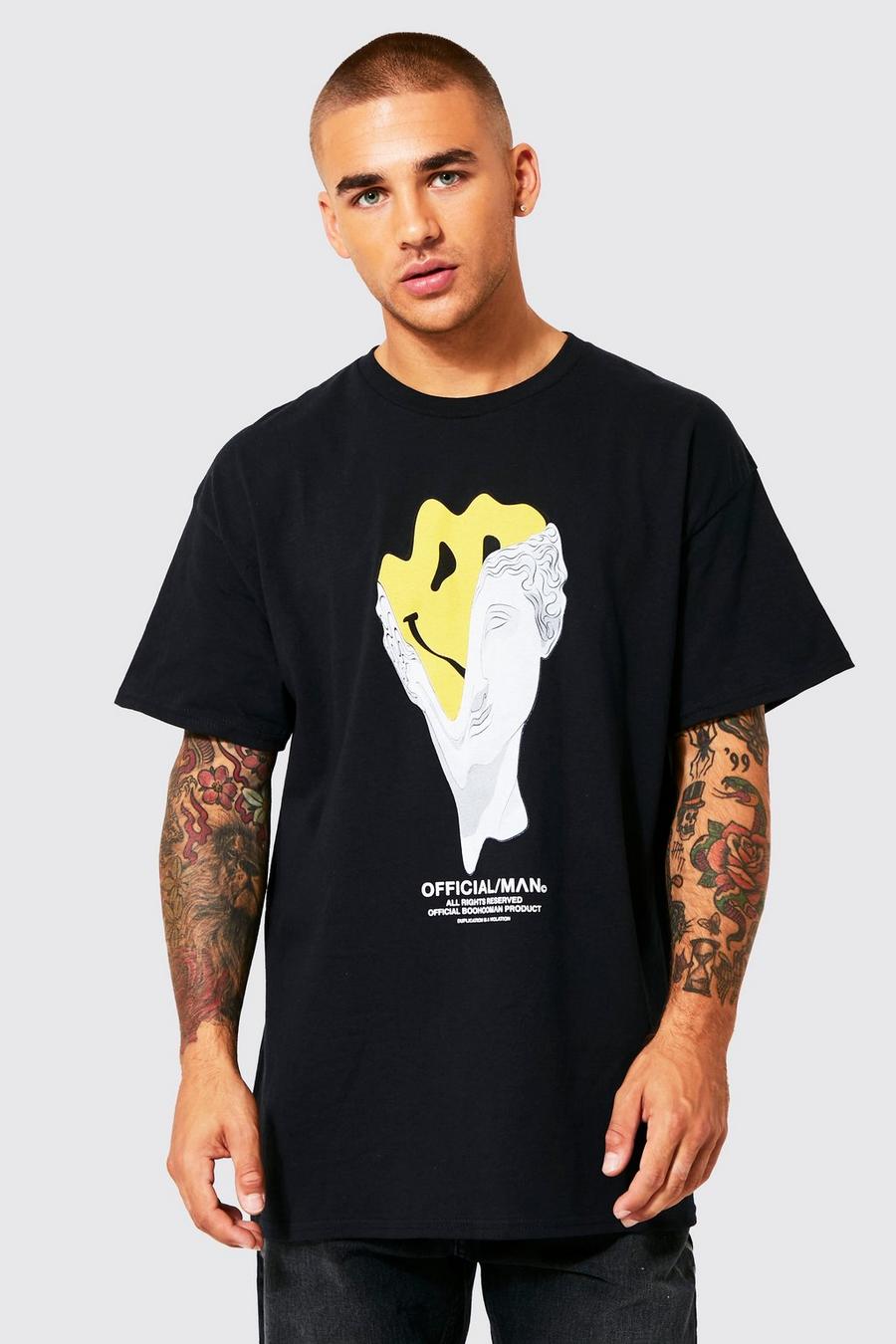 Black noir Oversized Warped Statue T-shirt image number 1