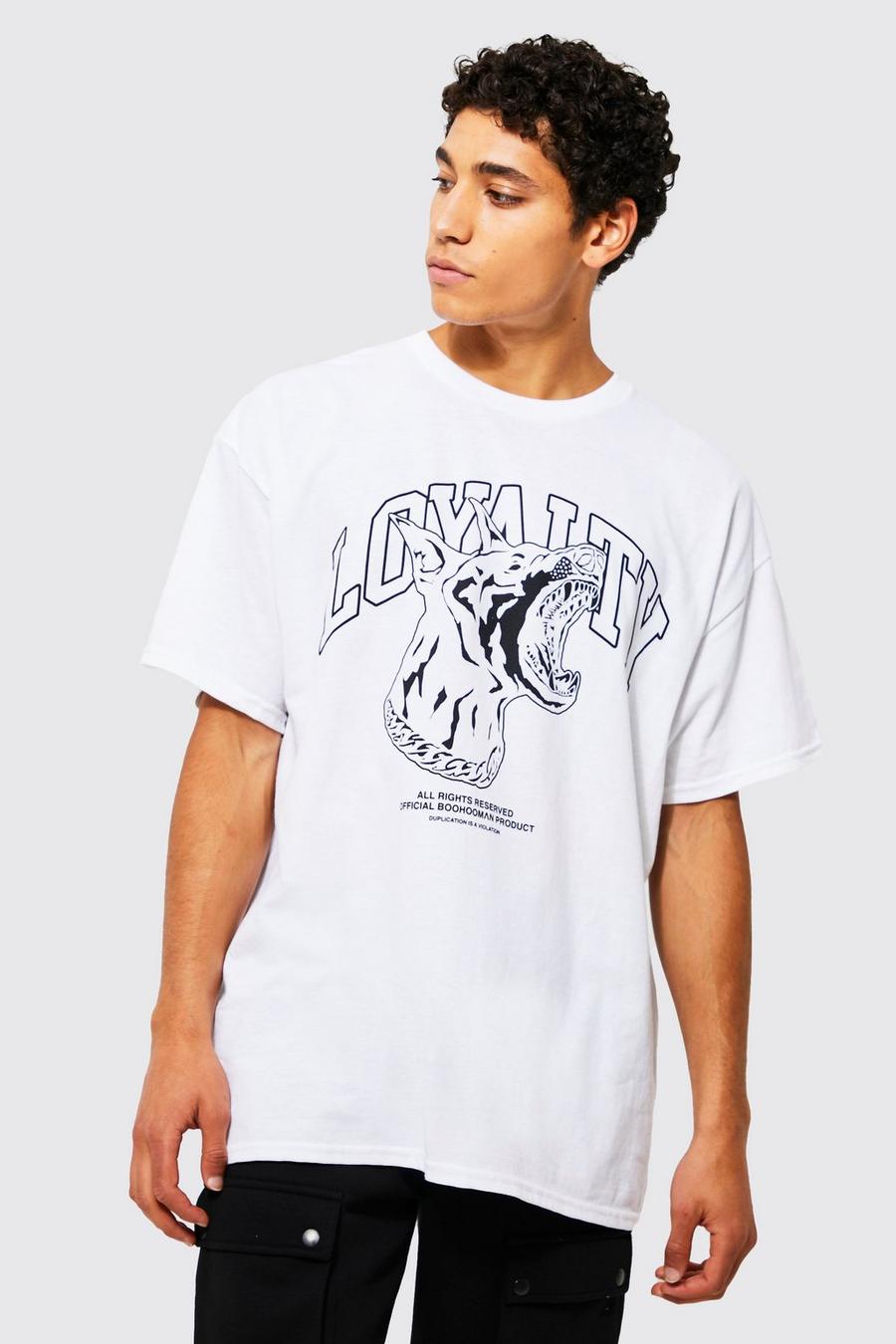 White Oversized Loyalty Dog Graphic T-shirt image number 1
