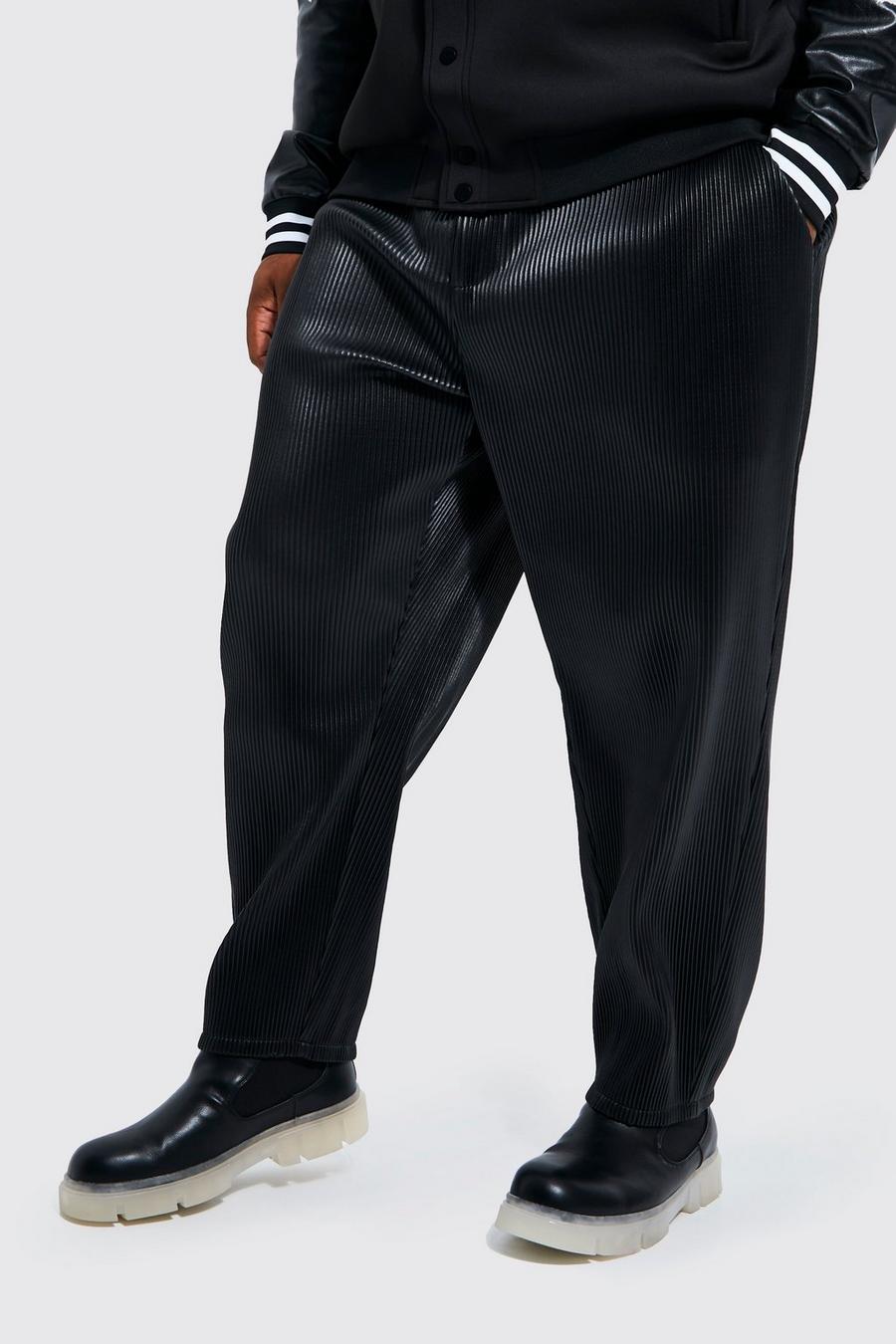 Grande taille - Pantalon fuselé plissé en similicuir, Black noir