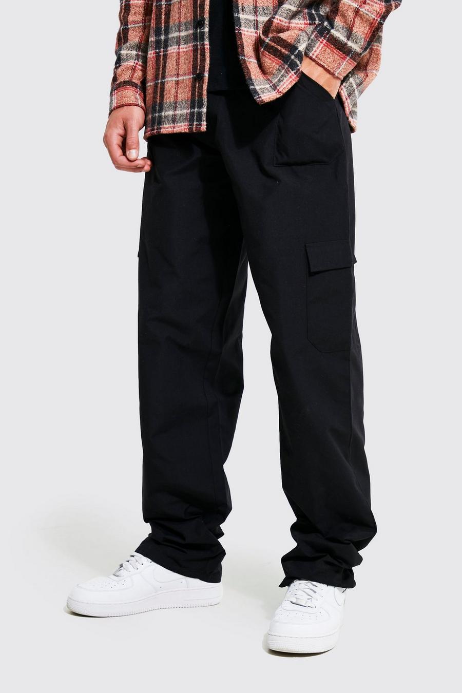 Black Tall Oversized Peached Twill Cargo Trousers image number 1