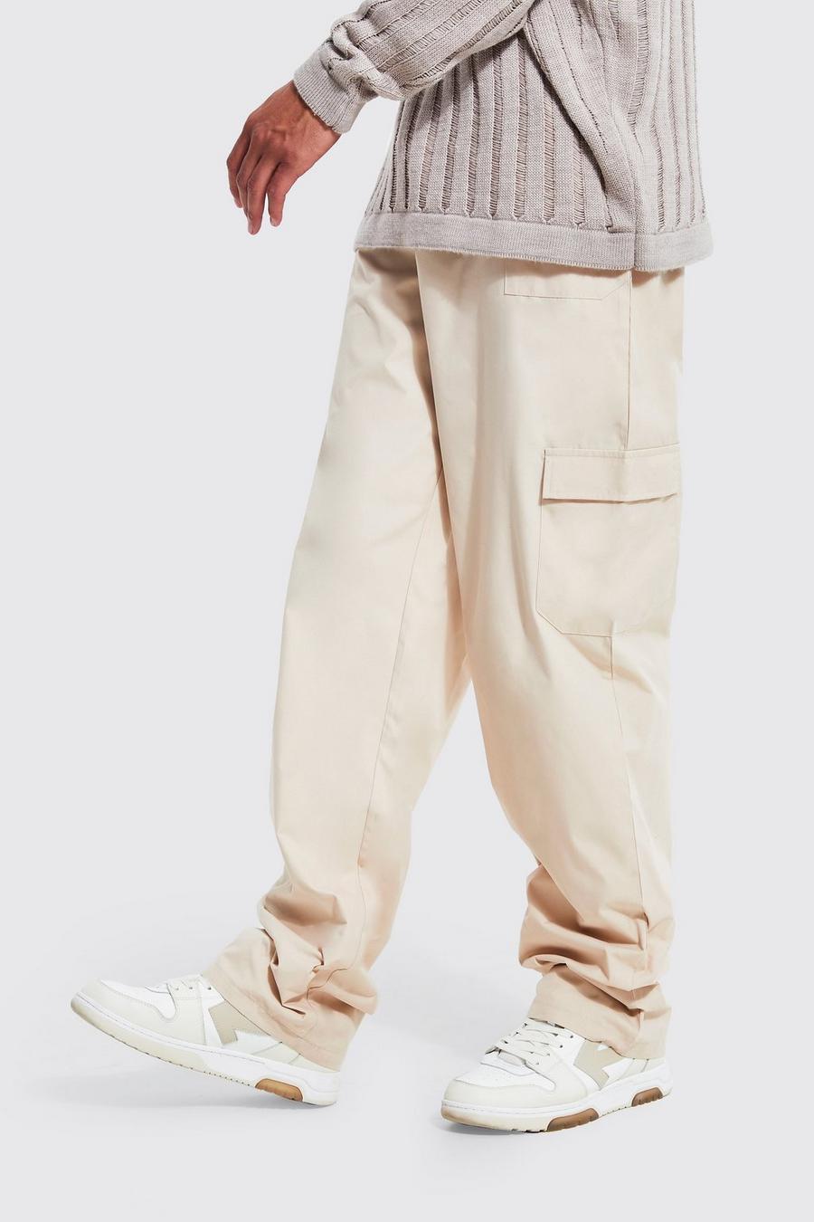 Ecru Tall Oversized Peached Twill Cargo Trousers image number 1