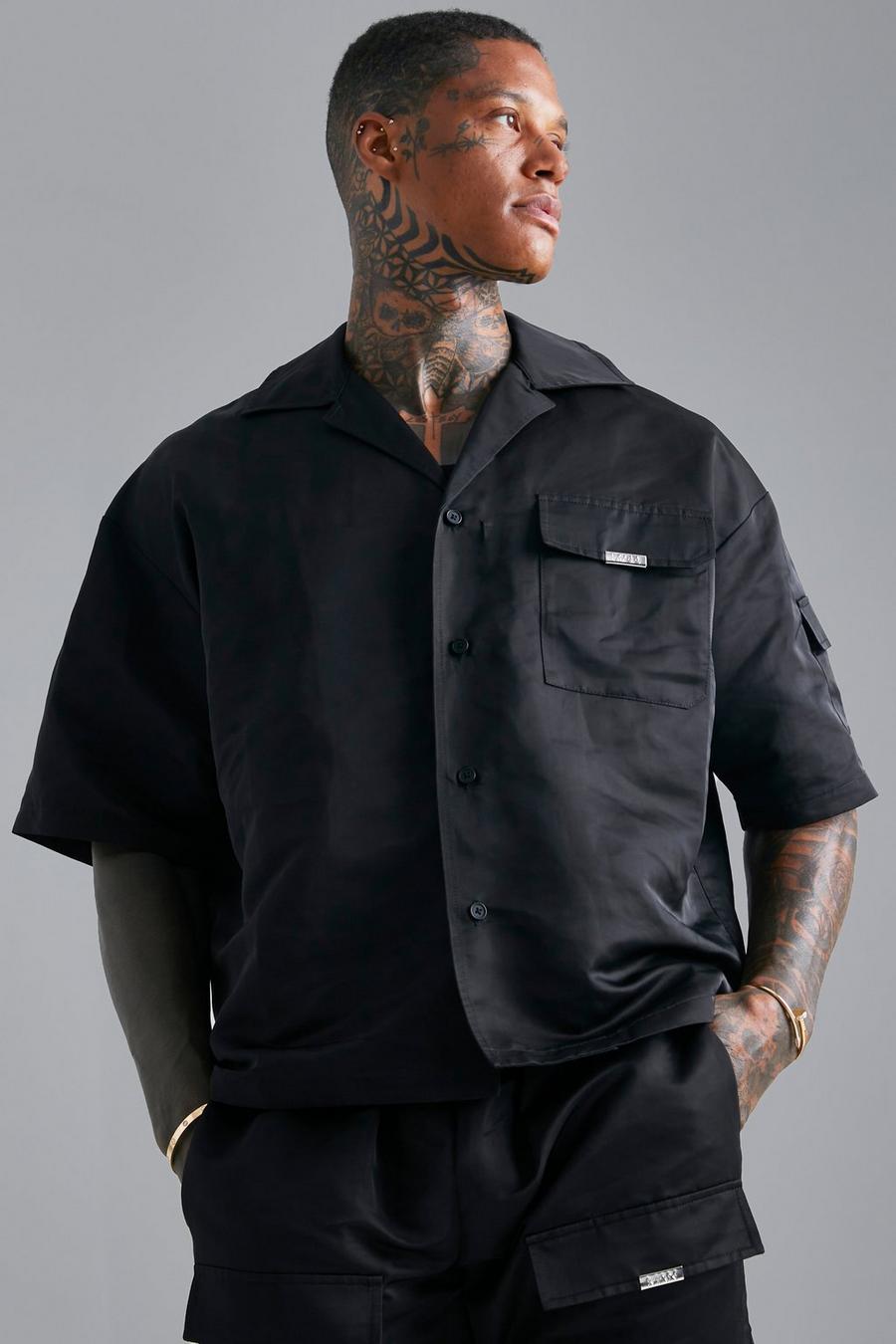 Black noir Relaxed Cargo Pocket Revere Shirt​ image number 1