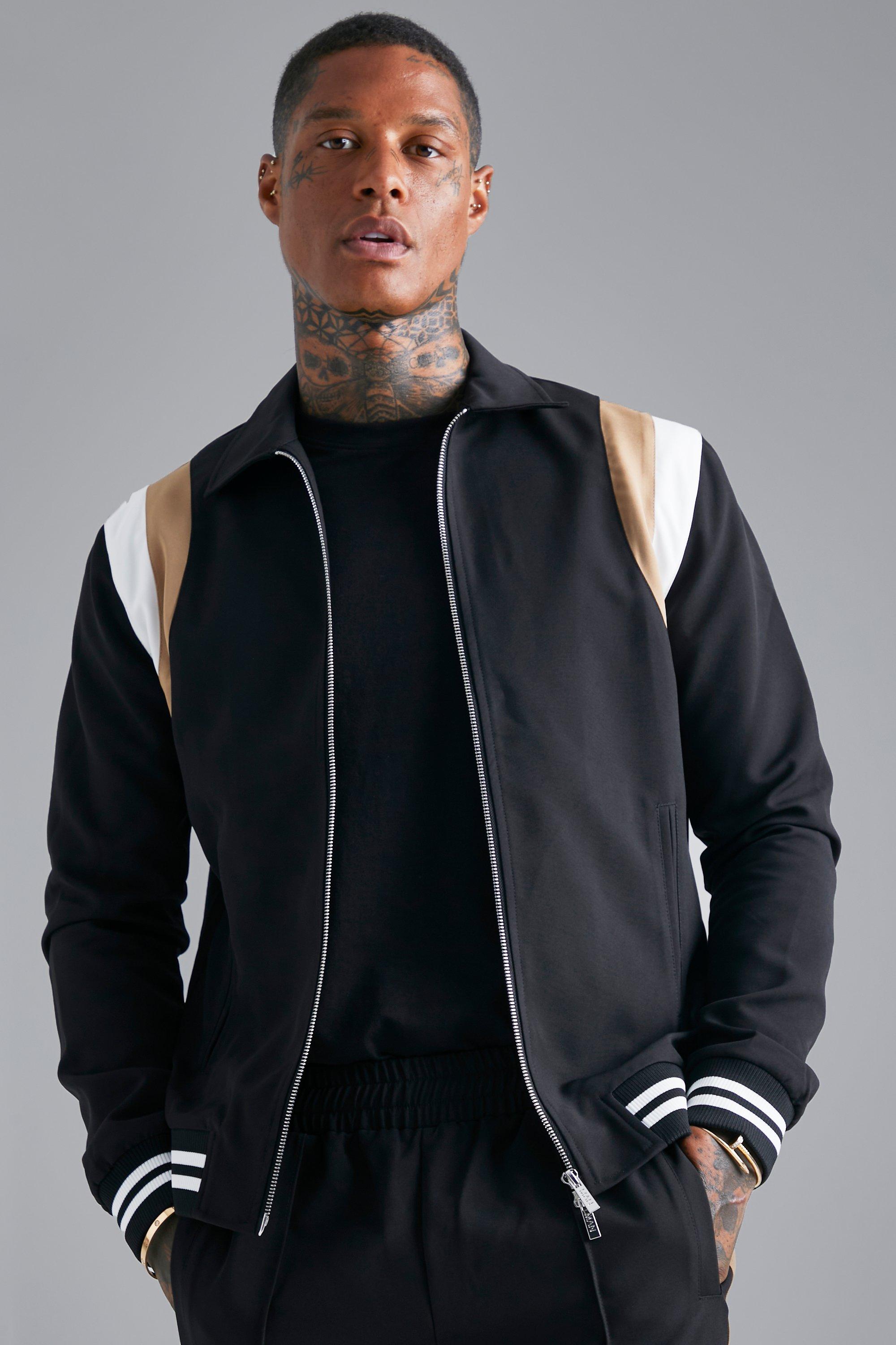 Black Tailored Collared Varsity Bomber Jacket