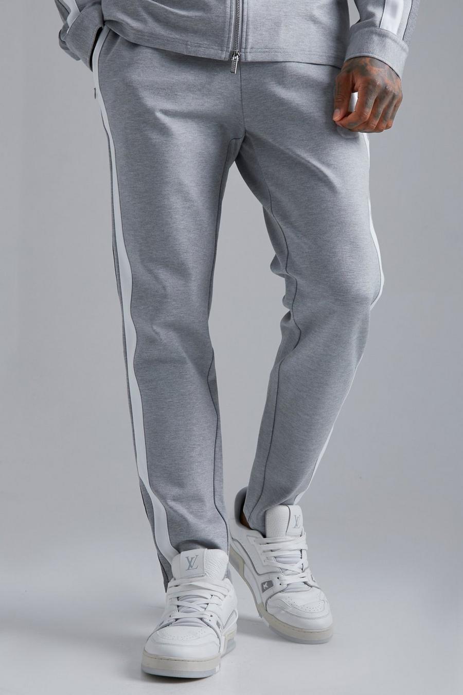 Pantalón ajustado con cremallera y rayas, Grey gris
