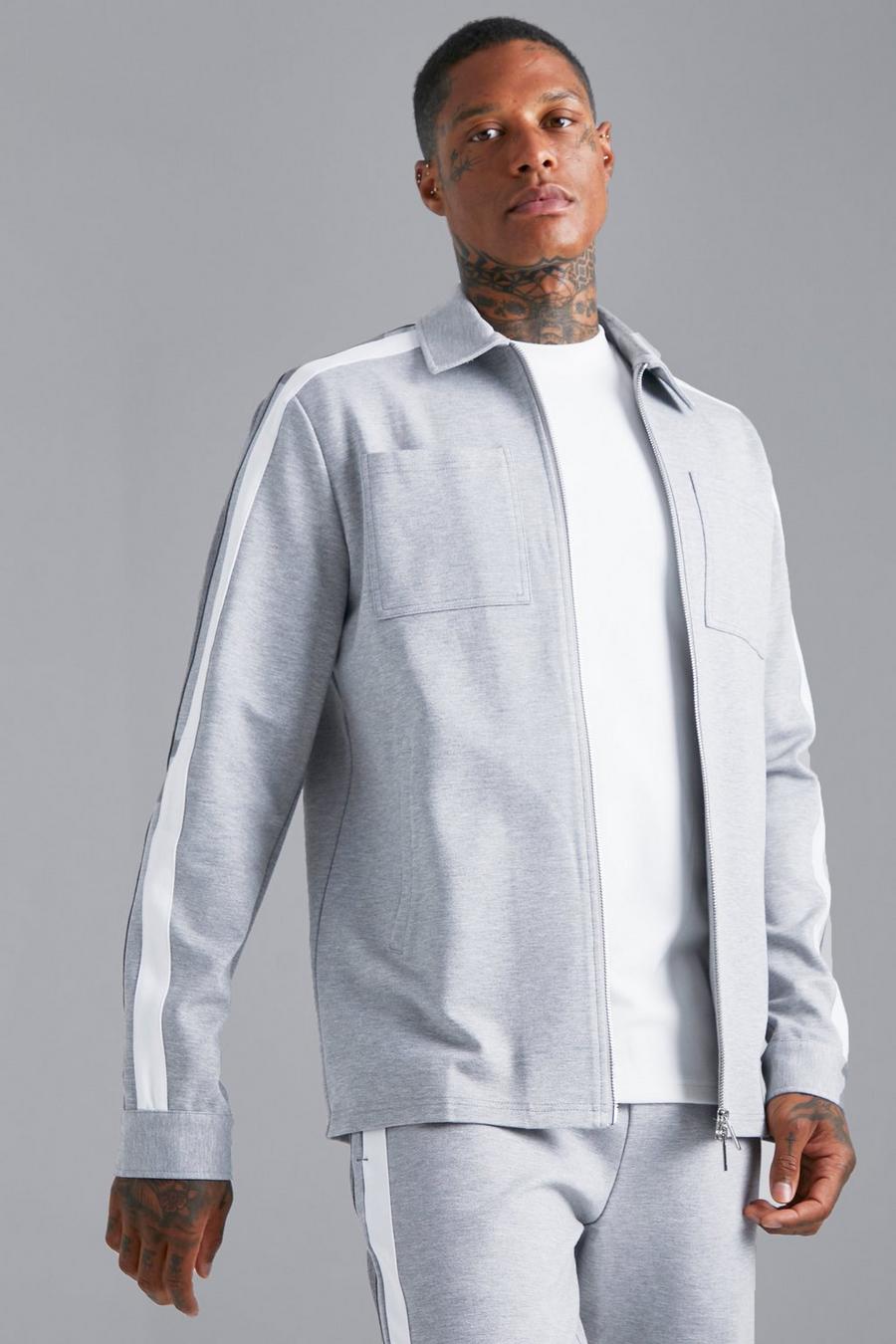 Grey Tailored Stripe Harrington Overshirt image number 1