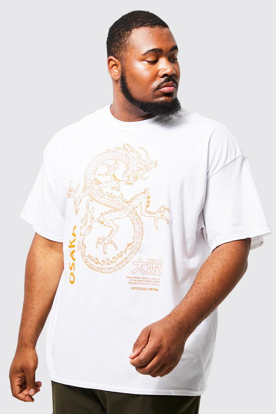 White Plus Dragon Print T-shirt image number 1