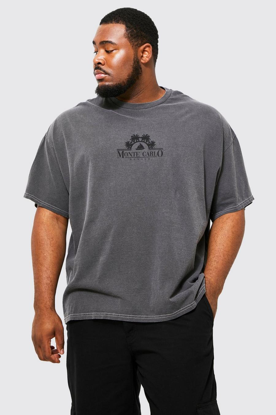 Charcoal grey Plus Overdye Monte Carlo Print T-shirt