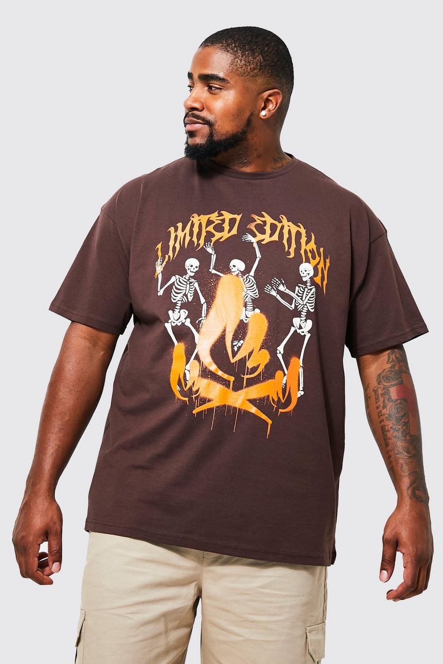 T-Shirt mit Skelett Graffiti-Print, Chocolate braun