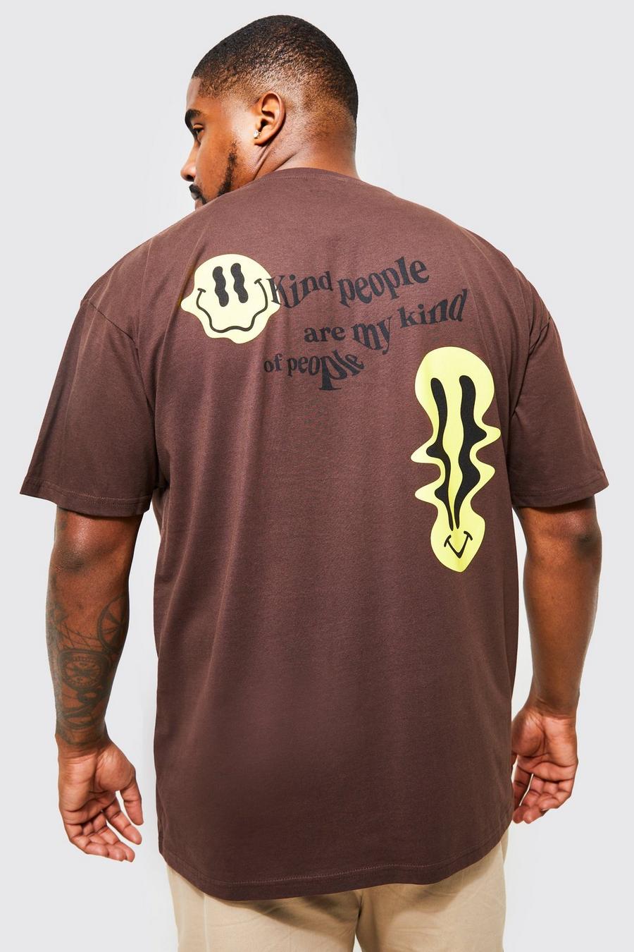 Chocolate brown Plus Trippy Face Print T-shirt