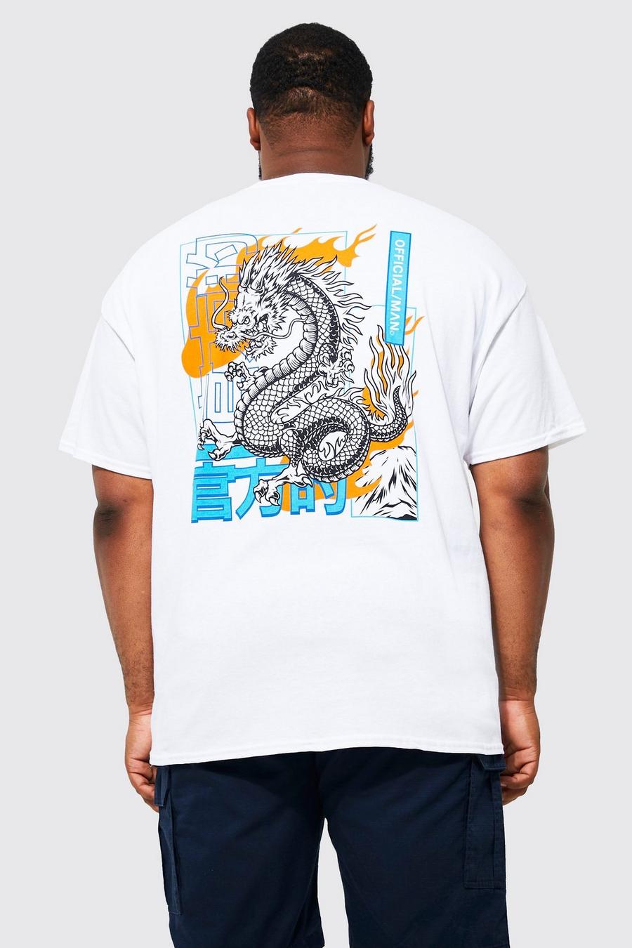 T-shirt Plus Size con stampa di drago sul retro, White image number 1