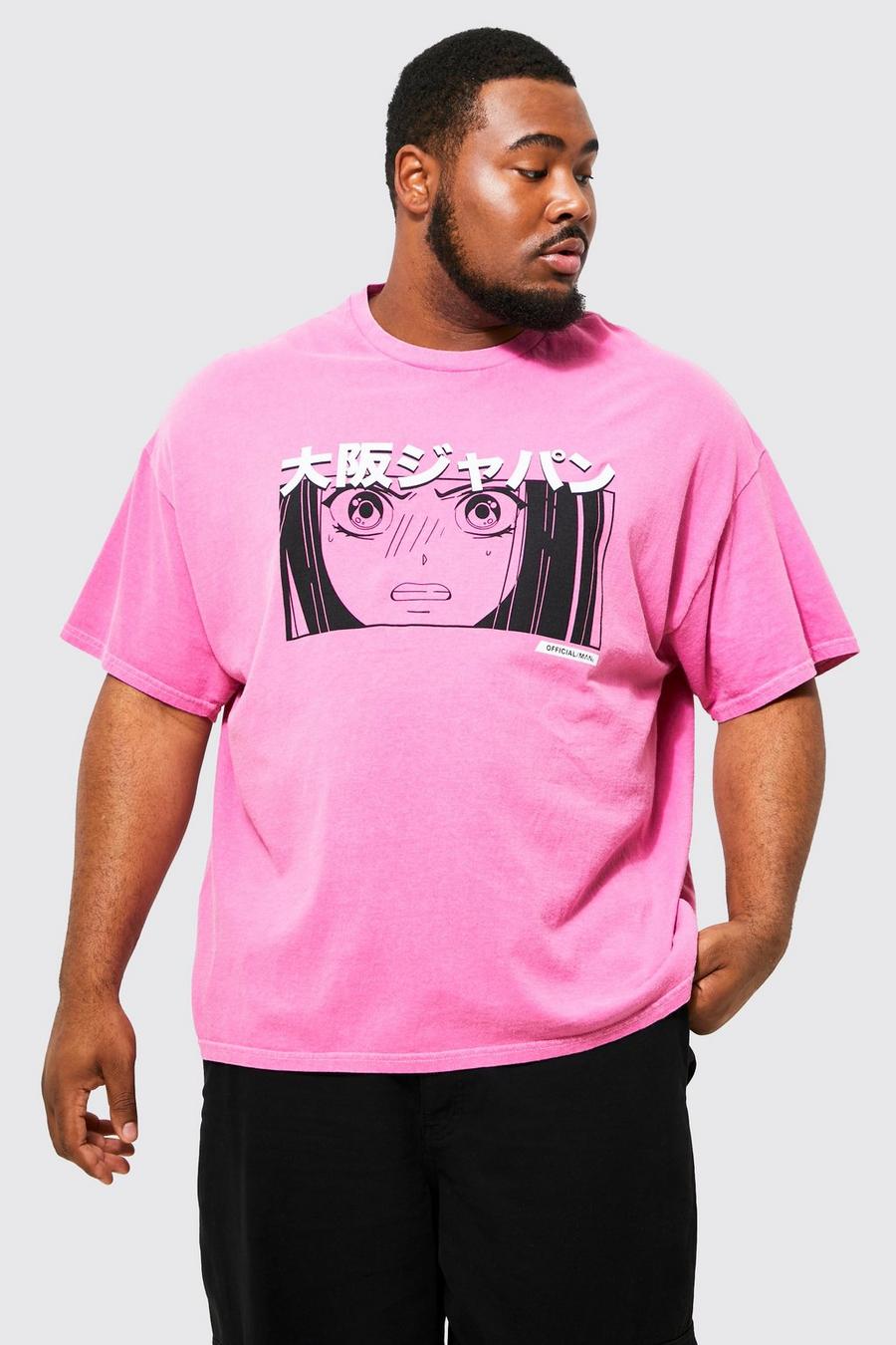 Pink Plus Overdye Anime Print T-shirt image number 1