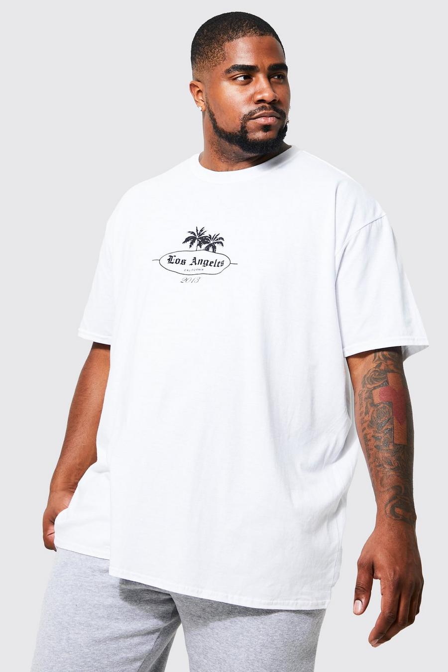 T-shirt Plus Size con stampa Los Angeles e palme, White bianco image number 1