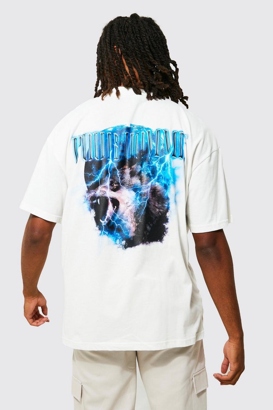 Ecru Oversized Extended Neck Graphic T-shirt  image number 1