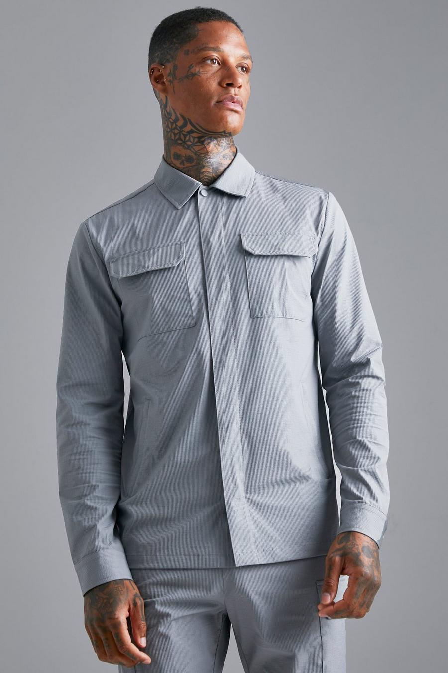 אפור חולצה עליונה קלת משקל בסגנון שימושי עם דוגמת סירסאקר image number 1