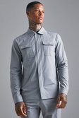 Grey Seersucker Utility Lightweight Overshirt