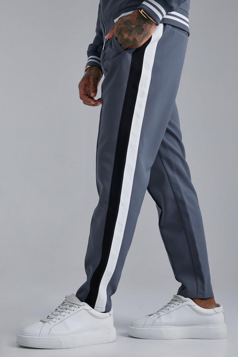 Pantalón entallado con estampado universitario, Grey grigio