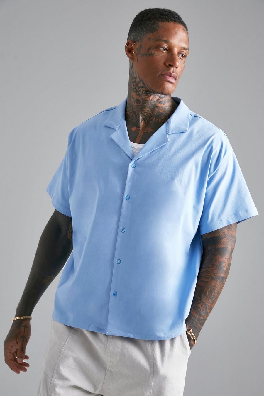Light blue azul Boxy Fit Lightweight Textured Shirt