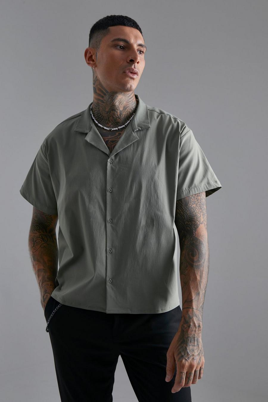 Khaki Boxy Fit Lightweight Textured Shirt