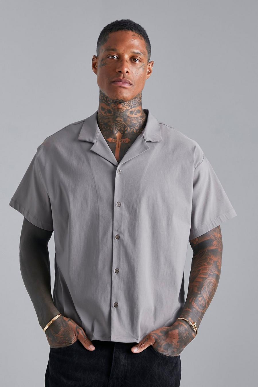 Stone Boxy Fit Lightweight Textured Shirt image number 1