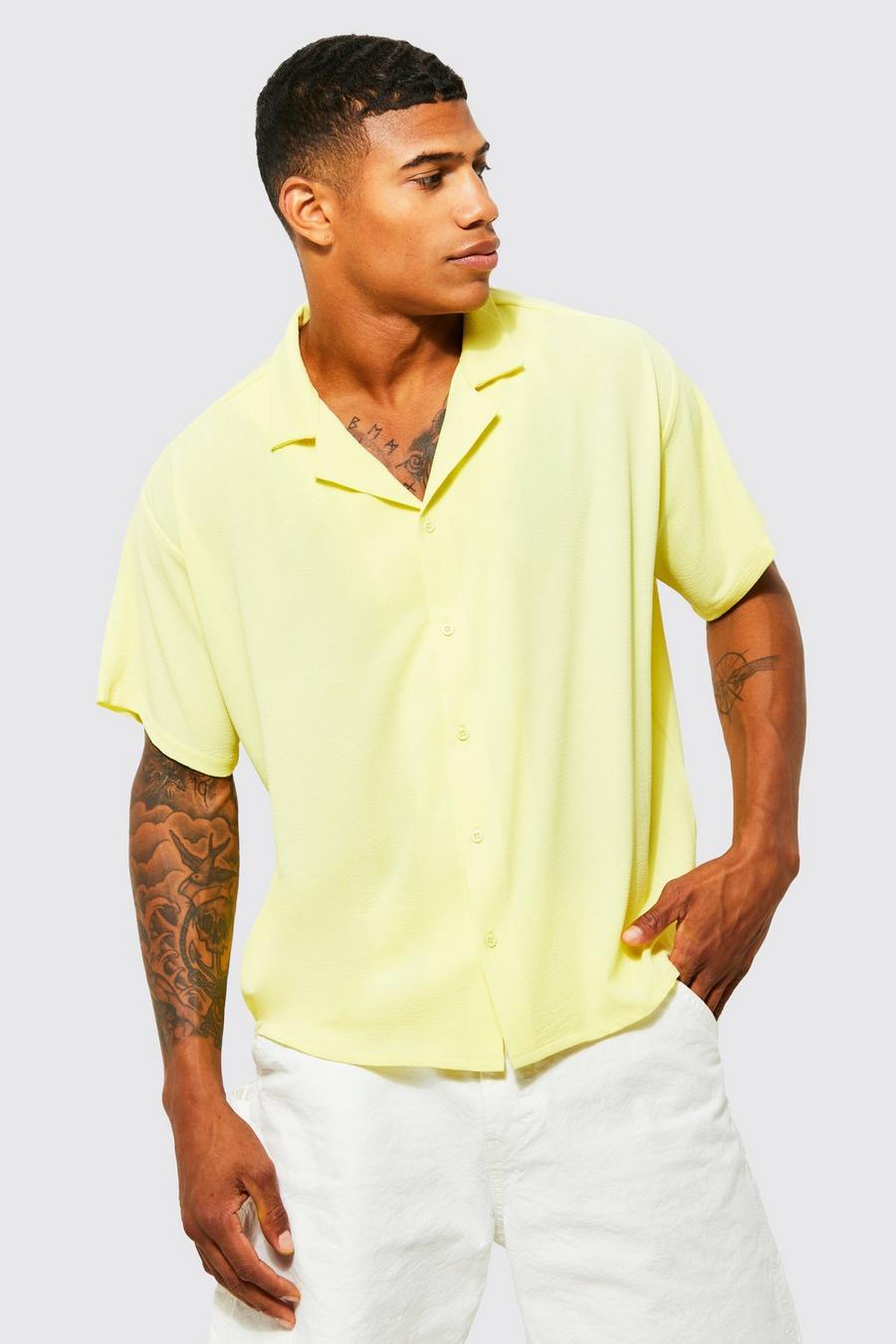 Camisa texturizada recta ligera, Yellow amarillo