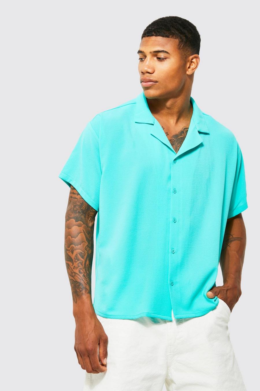 Teal Lightweight Boxy Fit Textured Shirt image number 1